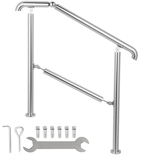 Image of Happybuy 3 Step Railing Stainless Steel Transitional Handrail fit for Level Surface and 1 to 3 Steps Adjustable Stair Railing Indoor Outdoor Step Railings 220lb Capacity W/Installation Kit Porch DIY