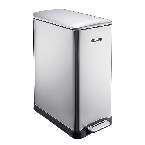 Image of Cooks Professional Slimline Dual Recycle Pedal Bin 50L | 20 + 30L Removable Compartments & Soft Close Lid | Double Section Stainless Steel Kitchen or Office Dustbin for Recycling or Waste | Silver
