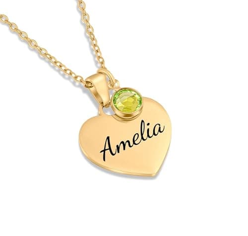 Image of ZNA JEWELS Personalised Heart Birthstone Necklace - Elegant Women's Jewellery for Birthdays, Weddings (Gold)