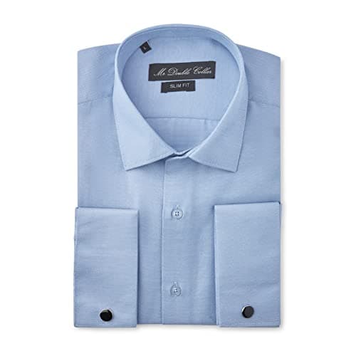 Image of MrDoubleCollar Double Cuff Formal Dress Shirts Slim Fit Include Metal Cufflinks Long Sleeve (Extra Large, Oxford Blue)