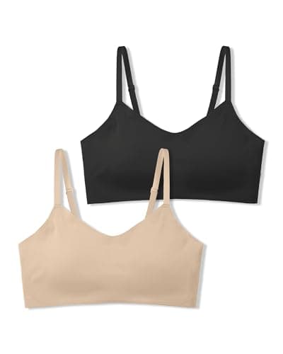 Image of SALIA GIRL Training Bras for Girls with Soft Fixed Padding, Seamless Sports Girls Bras 10-12 Years Old, Adjustable Strap Design, Warm Beige/Black, M
