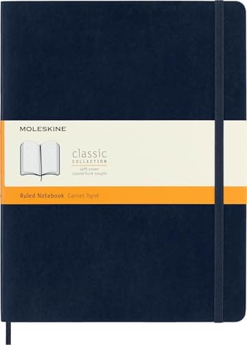 Image of Moleskine Classic Notebook, Notebook With Ruled Pages, Soft Cover and Elastic Closure, Sapphire Blue, XL, 19 x 25 cm, 192 Pages