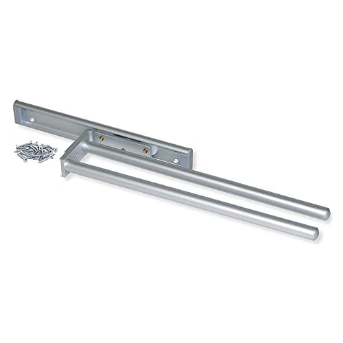 Image of Emuca - Pull-out towel rail with 2 arms, kitchen or bathroom towel rack from matt anodised aluminium, 440mm (17,3 inch) long