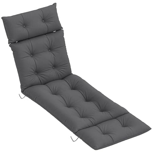 Image of Outsunny Sun Lounger Cushion Only, 190 x 56 x 10 cm Garden Lounge Chair Cushion, UPF20+ 220gsm Fabric, Thick Sunbed Replacement Pad with 6 Ties, Dark Grey