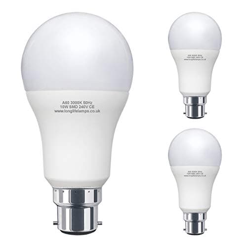 Image of Long Life Lamp Company 3 Pack 10W GLS LED Light Bulb B22 Bayonet Very Bright 10w = 100w Warm White A60