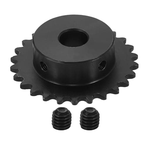 Image of sourcing map #25 Chain Roller Sprocket 12mm Bore 55.5mm OD, 26 Tooth C45 Carbon Steel ANSI #25 Roller Sprocket Round Hole with Set Screws for ISO 04C Chain, Black