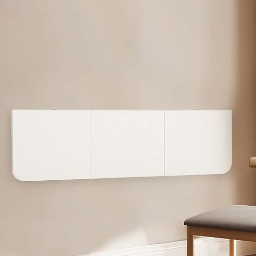 Image of lesolar Wall Mounted Folding Table, 120x40cm Laundry Folding Wall Table, Folding Floating Laptop Desk Dining Table for Laundry Room Home Office Kitchen Bathroom - White