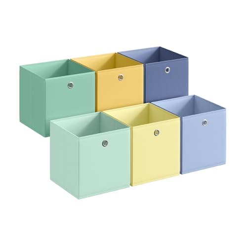Image of SONGMICS Storage Cubes, Set of 6 Collapsible Storage Boxes, Odourless, 26 x 26 x 28 cm, Fit Cube Storage Unit, Rainbow Storage Bins, Colourful Fabric Bins for Bedroom, Living Room RFB226XA08