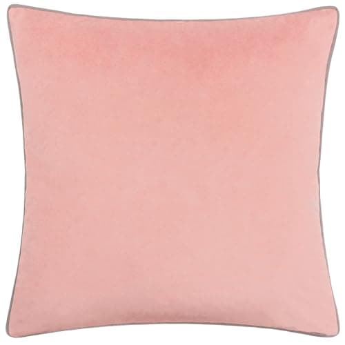 Image of furn. Meridian Velvet Cushion Cover with Feather Rich Filled Inner Pad – Luxury Piped Design (Blush/Grey, 55 x 55 cm)