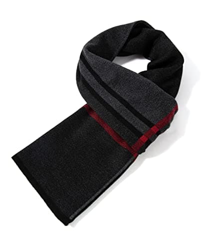 Image of Villand Luxurious Mens Striped Merino Wool Scarf - Gift Box Wrapped Winter Soft Warm Thick Knitted Neckwear for Men (Light/Dark Grey)
