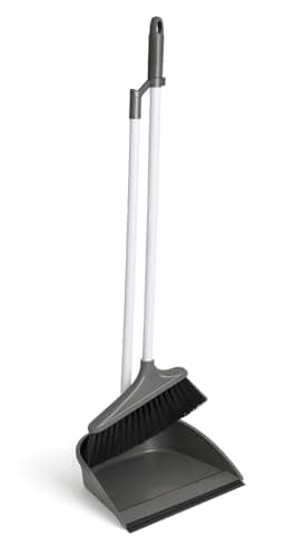 Image of BH | Dustpan and Brush Set | Long Handled | Grey | 1-Set | Upright Large Dustpan and Broom Combo Set | for Household Cleaning, Sweeping Brush for Home, Kitchen, Office, Lobby - by BEST HOUSE