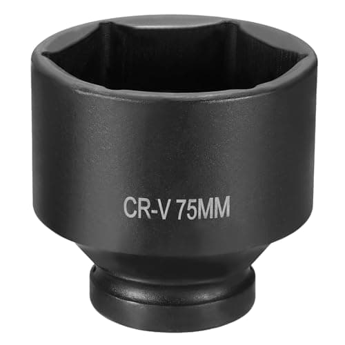 Image of sourcing map 6 Point Impact Socket 1" Drive 75mm Metric Socket CR-V Steel Spindle Axle Hex Sockets for Machine Shaft Nuts Bolts Repair, Black