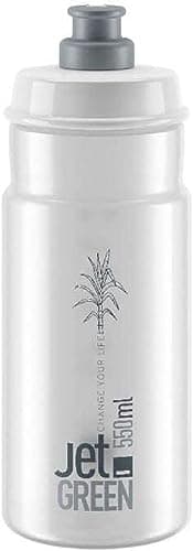 Image of ELITE Jet Green Eco Water Bottle Clear Grey Logo – Sustainable Cycling Bottle Made from Sugarcane Bioplastic – Lightweight & BPA-Free – 550ml – For Road Bike, MTB & Gravel Cycling