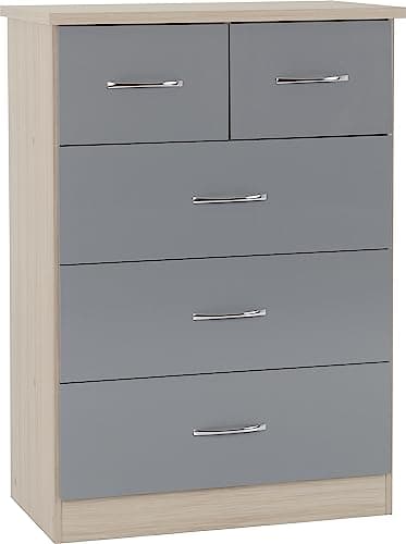 Image of Kelsey Stores Nevada 3 Plus 2 Chest Of Drawers 5 Drawer Chest (Grey Gloss/Light Oak Effect Veneer)