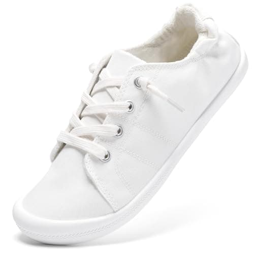 Image of STQ Slip on Trainers Women Sneakers Canvas Walking Shoes Ladies Orthopedic Arch Support Memory Foam Low Top Footwear Non-Slip Plimsolls Fashion Comfort Gym White UK 4 / US 6