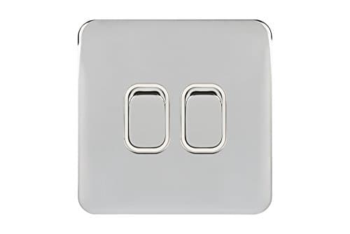 Image of Schneider Electric Lisse Screwless Deco - Double 2 Way Light Switch, 10AX, GGBL1022WPC, Polished Chrome with White Insert
