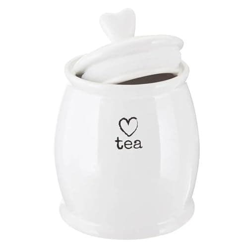 Image of UNIQUE HOME LIVING Tea Canister, 800ml White Dolomite Storage Canister with Airtight Lid, Kitchen Storage Jar Container for Tea, Easy to Open, Kitchen Accessories Essentials, 16 x 12cm