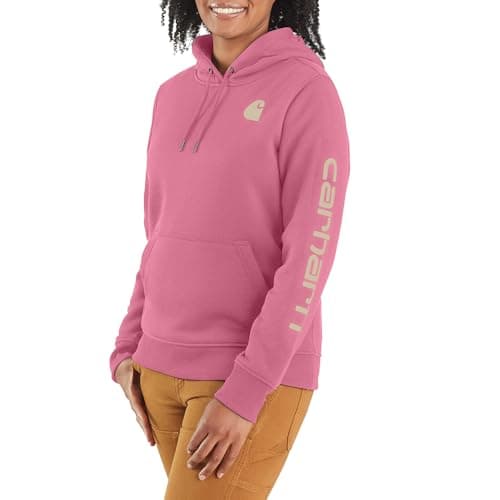 Image of Carhartt Women's Relaxed Fit Midweight Logo Sleeve Graphic Sweatshirt (Also Available in Plus Sizes) Closeout, Woodrose, XS