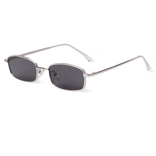 Image of Laurinny Retro Narrow Rectangle Sunglasses for Women Men Vintage 90s Small Metal Frame Square Glasses(Silver/Grey)