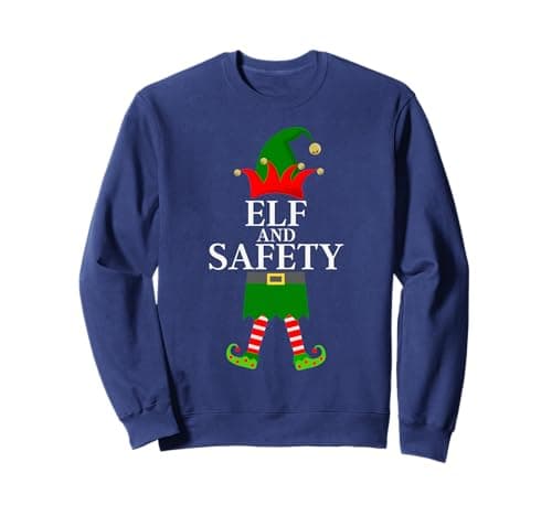 Image of The Elf's Wardrobe Unisex Big Kid and Above Adults Sweatshirt - Elf and Safety - Funny Matching Family Group Christmas Sweatshirt - Black - Small