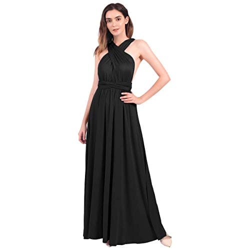 Image of Womens Sexy Convertible Multi Way Wrap Transformer Solid Cocktail Off Shoulder Wedding Bridesmaid Evening Long Maxi Dress Floor Length Bandage Pageant Prom Ball Gowns Black XL