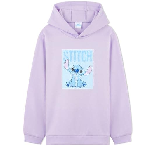 Image of Disney Stitch Hoodie for Girls Teens Reversible Sequin Design Soft Hooded Sweatshirt Kids Boys Fashion Jumper Pullover Stitch Gifts (Purple Stitch, 9-10 Years)