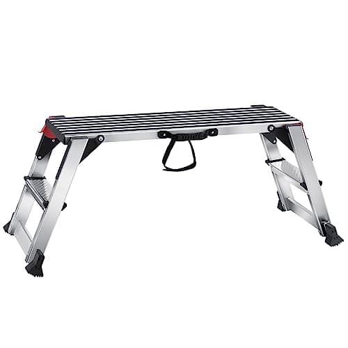 Image of VEVOR Folding Work Platform, 660 lbs Load Capacity, Aluminum Drywall Stool Ladder, Heavy Duty Work Bench w/Non-Slip Feet, Ideal for Washing Vehicles, Cleaning, Painting, Decorating