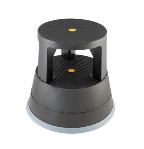 Image of Swift Supastep Black Kick Step Stool with Retractable Castors Heavy Duty PP Great For Work Office Warehouse Retail Home 150kg Load Capacity