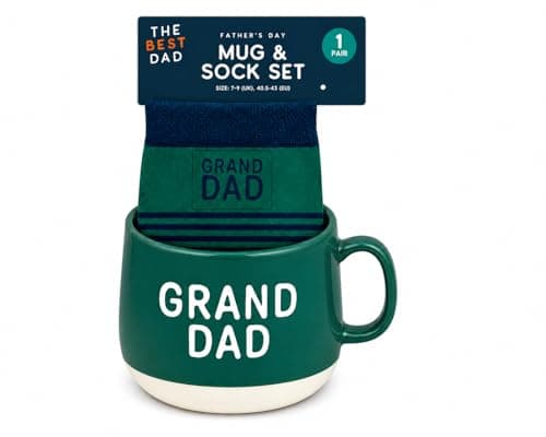 Image of Grandad's Mug and Sock Gift Set, Ceramic Mug, Men's Socks UK 7-9, 2 Assorted Designs (Forest Teal)