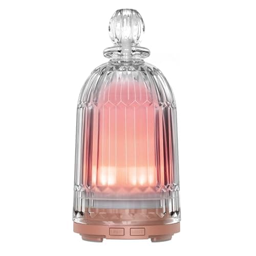 Image of DOUDING Glass Essential Oil Diffuser, Aroma Essential Oil Diffuser for Room, Cool Mist Humidifiers with 7 Color LED Night Lights Auto-Off for Home Office Spa 120ml(Copper Base)