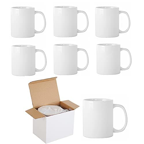 Image of wowsubli Sublimation Mugs Blank 11 oz Plain White Coffee Mug with Gift Boxes, Double ORCA Coated Ceramic Mugs for Sublimation Printing Heat Press (6pcs)