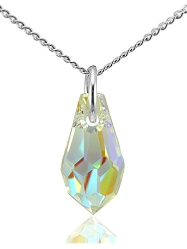 Image of Girls Sterling Silver Crystal Necklace 11mm Teardrop Pendant Aurora Borealis Jewellery 16 inch