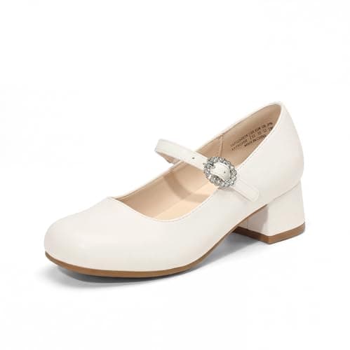Image of DREAM PAIRS Girls Dress Shoes Mary Jane Low Heels Flower Wedding Party Pump Prom Footwear for Little/Big Kids,Size 1 Big Kid,Ivory,SKPU26003K