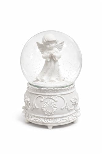 Image of Angel Snow Globe with LED Light, 100mm Glass Globe, White Resin Base, Shake Snow Effect Ornament, Battery Operated (3x AAA Not Included), Home Décor Figurine (Design B)