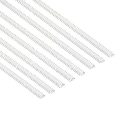 Image of D-Line 20x10mm Cable Trunking 8m Pack, Half Round Profile, Self-Adhesive Wire Cover, Paintable Cable Management - 8x 20mm (W) x 10mm (H) x 1-meter Lengths - White