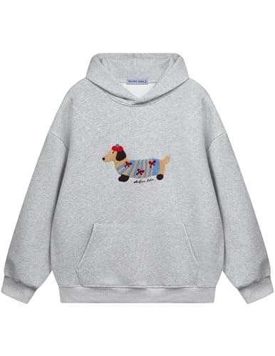 Image of Aelfric Eden Cartoon Dog Hoodie Men Plain Hooded Women Oversize Hooded Pullover Sport Sweatshirt Casual Hoody Gray, M