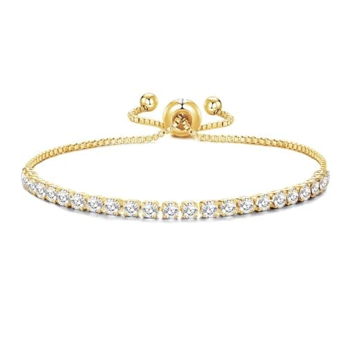 Image of Philip Jones 18k Gold Plated Solitaire Friendship Slider Bracelet Created with Zircondia® Crystals