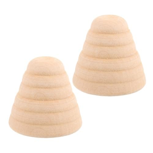 Image of Operitacx 2pcs Wooden Honeycomb Mini Beehive Model DIY Assembly Decorative Figurines for Farmhouse Decoration and Party, Beige Wood Beehive Shaped Home Decor Accent