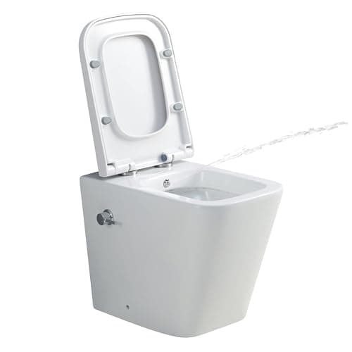 Image of Back to Wall Toilet with Bidet, Integrated Combined Bidet Toilet All in One Modern Square Toilets Short Projection Ceramic WC Pan Soft Close Seat BTW Compact Bathroom Toilets