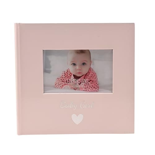 Image of Widdop & Co Baby Girl Photo Album – Pink Slip-In Picture Book for 160 4x6 Photos with Personalising Window – Silver Foil Heart Design – Keepsake Gift for Newborns, Christenings & Baby Showers