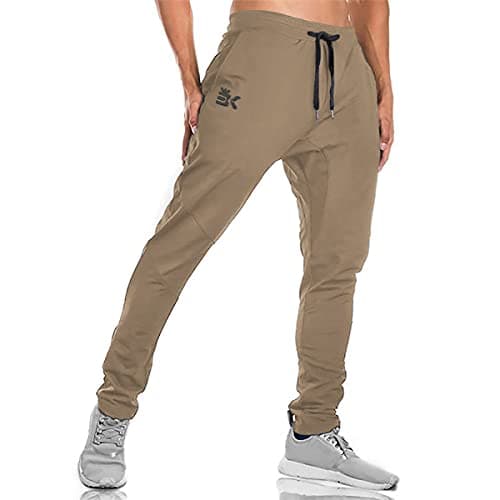 Image of BROKIG Mens Gym Joggers Sweatpants, Causal Slim Fit Running Trousers Tracksuit Jogging Bottoms with Double Pockets (Medium,Beige)