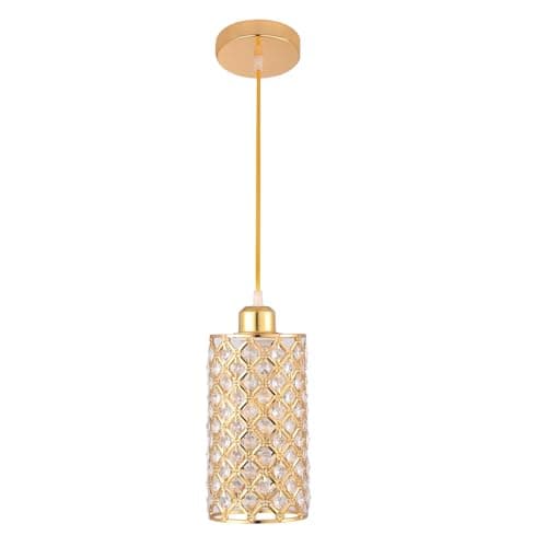 Image of YPQXYHDA Modern Gold Crystal Pendant Light, E27 Bulb Changeable Adjustable Height Single Elegant Stainless Steel & Crystal Ceiling Light for Kitchen Island, Dining Room, Living Room