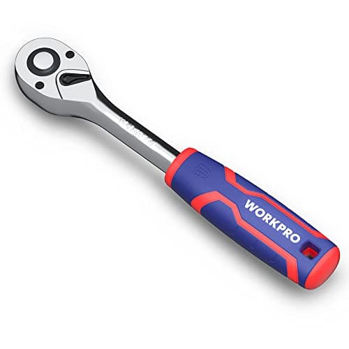 Image of WORKPRO 1/2-Inch Drive Ratchet Wrench, 72-Tooth Reversible Ratchet, Quick-Release 1/2 Drive Ratchet Handle, CR40 Steel Socket Wrench with CR-MO Head, Chrome Plated Finish