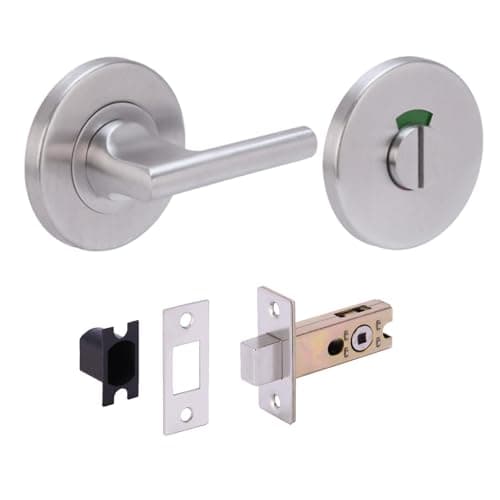 Image of HANDLEZONE® SSS Bathroom Toilet Door Kit - DDA Disabled Turn with Indicator Release - Satin Stainless Steel - 65mm Bolt with 45mm Backset