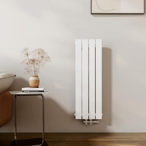 Image of EMKE Small Radiator, 900 x 300 mm, Vertical Bathroom Radiator, Flat Radiator, Center Connection, Designer Panel Radiator, Single Layer, Wall Radiator, White, 403 W