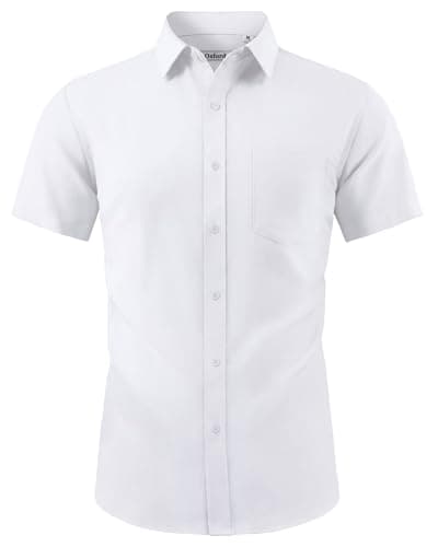 Image of J.VER Mens Short Sleeve Shirts White Oxford Summer Casual Non Iron Cotton Button Down Dress Shirt 2XL