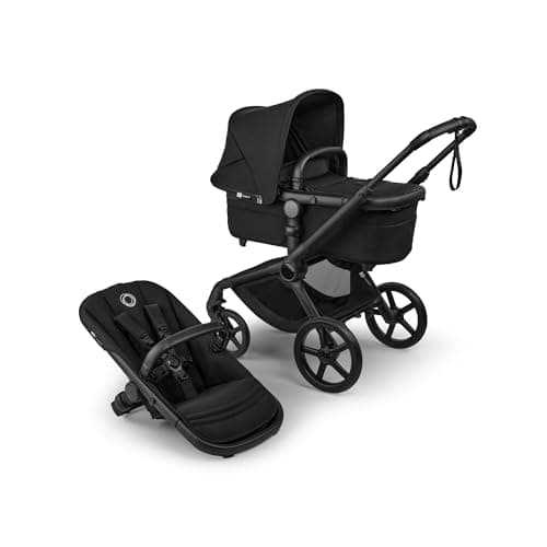 Image of Bugaboo Fox 5 Renew All-Terrain Stroller, 2-in-1 Baby Pushchair, Full Suspension, Easy Fold, Extendable Toddler Seat, One-Handed Manoeuvrability, Black Chassis and Heritage Black Canopy