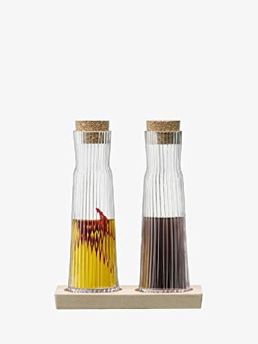 Image of LSA International Gio Line Bottle Set & Cork Stoppers & Beech Base 200ml/L16.5cm Clear *