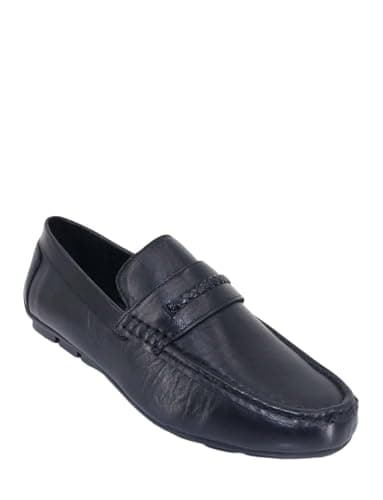 Image of Pegasus Men's Wide Fit Breathable Smart Leather Slip-On Driving Loafers, Soft Leather Shoes with Flexible Sole & Heel Guard Black 7 UK