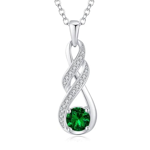 Image of LOCIBLO May Birthstone Necklaces for Women 925 Sterling Silver Infinity Pendant White Gold Green Created Emerald Necklace Jewellery for Her, 16"+2"
